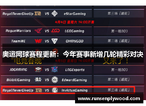 奥运网球赛程更新：今年赛事新增几轮精彩对决